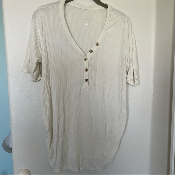 Maternity Elbow Sleeve V-Neck Henley Top - Maternity Ingrid & Isabel White XL - Picture 2 of 6